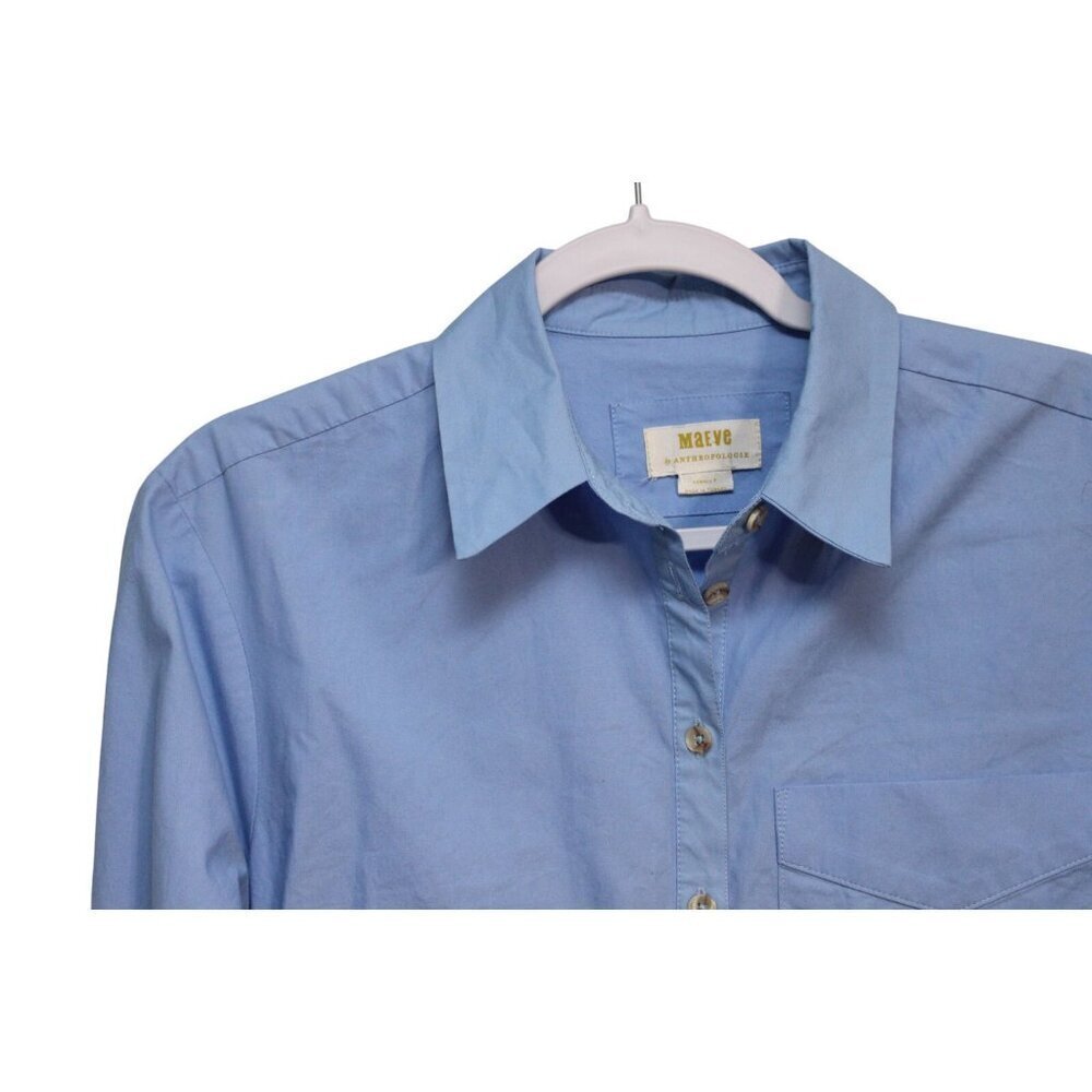 Anthropologie Maeve Shirt Dress XS Petite Blue Midi Long Sleeve Preppy Casual - Picture 5 of 14